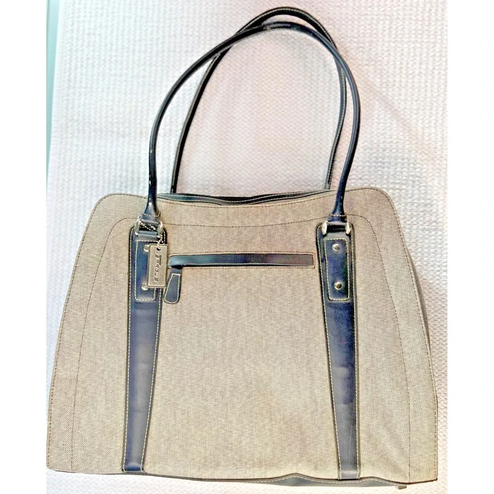Targus Laptop Tote Bag Canvas Faux Leather Trim Work Business Computer Shoulder